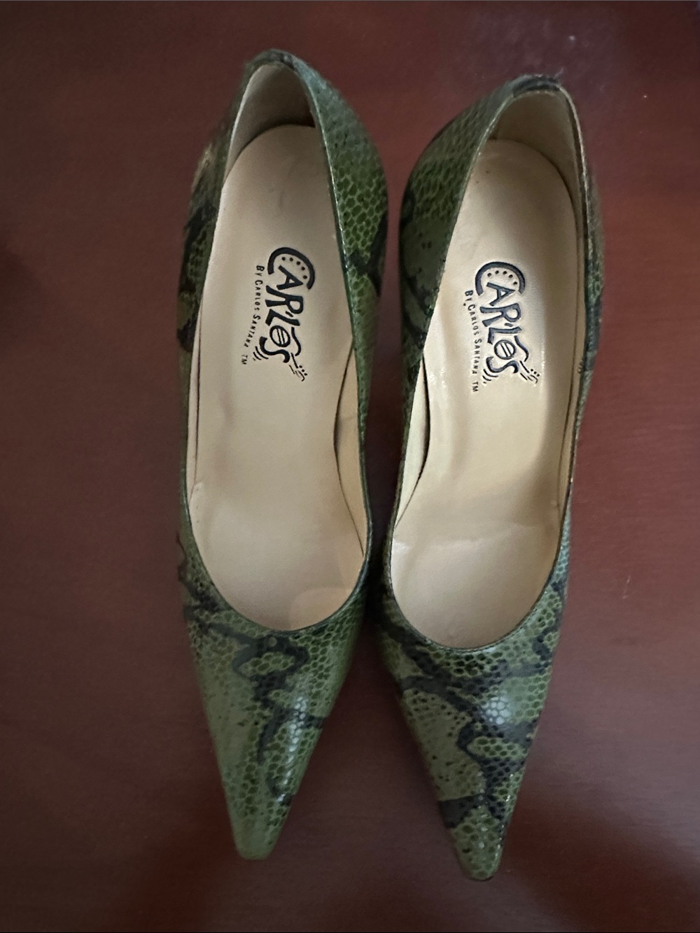 Carlos by Carlos Santana Olive Snake-Print Pointed Pumps